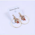 thumbnail image 1 of Clip on 1 3/4" gold dangle multi colored candy cane hoop earrings, 1 of 4
