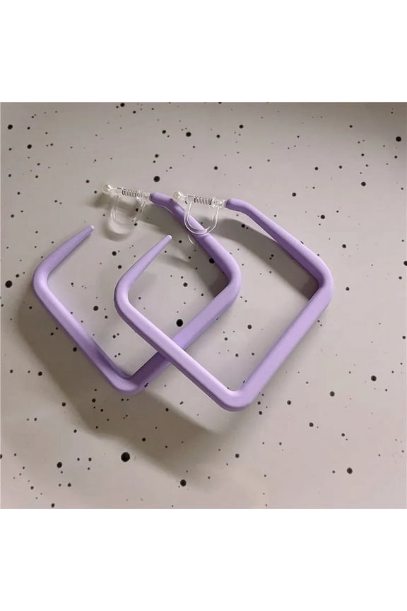 Clip on 1 3/4" large square plastic hoop earrings in a variety of colors