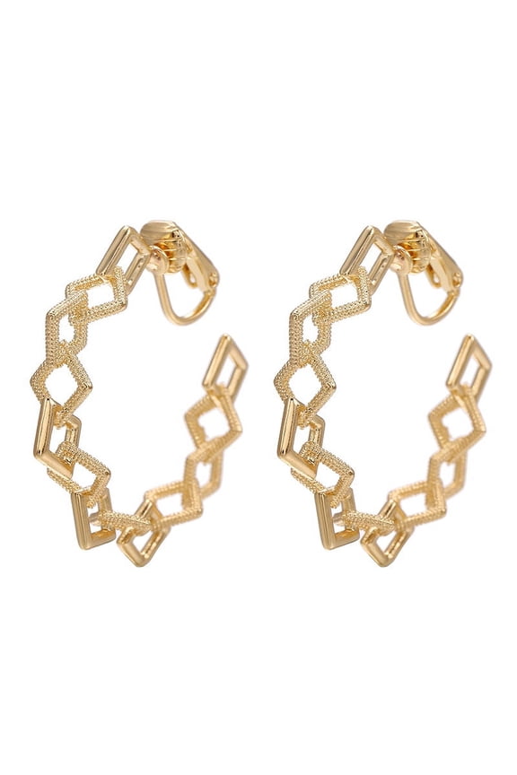 Clip on 1 3/4" silver or gold pointed square hoop earrings