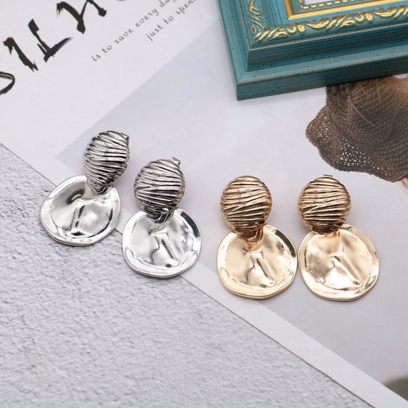 Clip on 1 3/4" silver or gold wrinkled circle earrings
