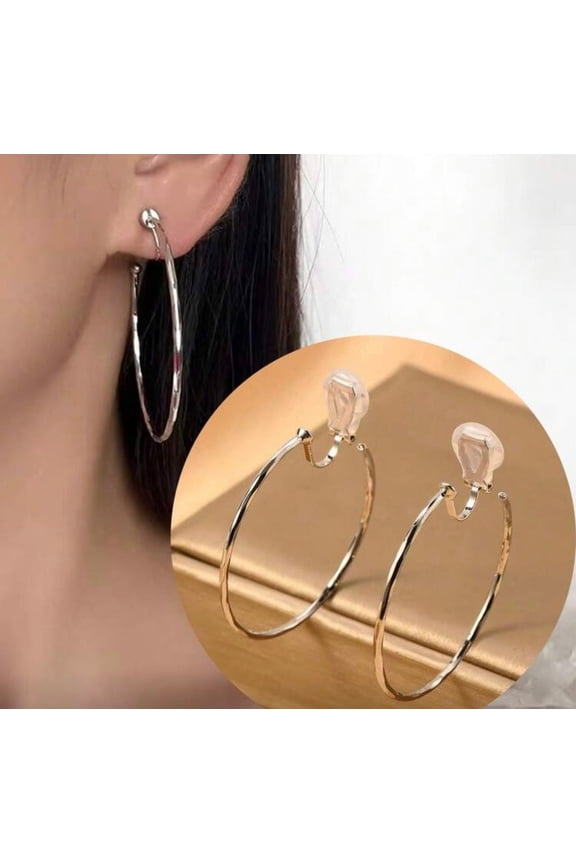Clip on 1 3/4" thin silver lightweight open back hammered hoop