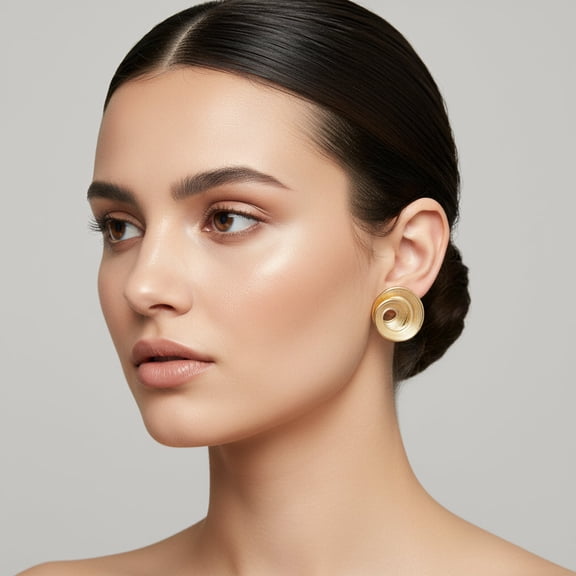 Clip on 1" comfort fit coil gold and tan swirl earrings