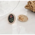 thumbnail image 1 of Clip on 1" gold and black red rose oval earrings w/white pearl edges, 1 of 4