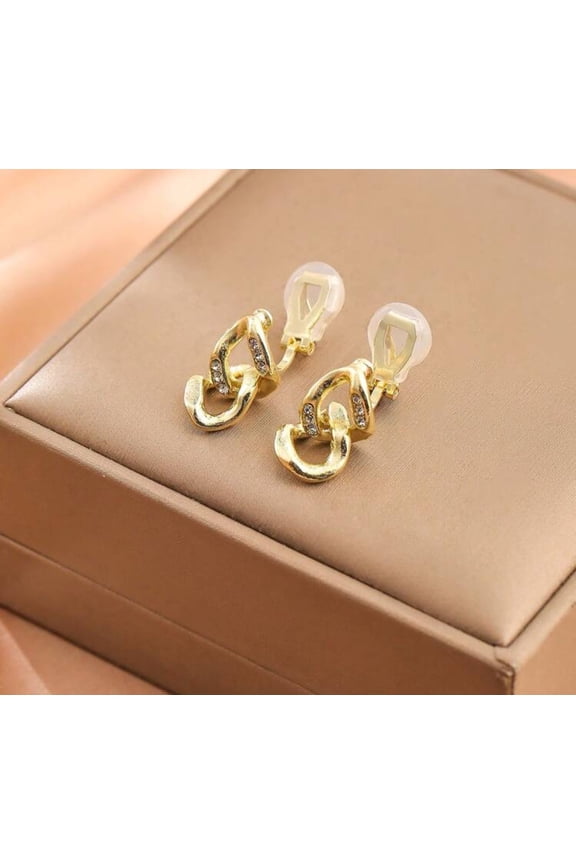 Clip on 1" gold and clear stone dangle chain earrings