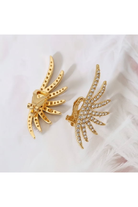 Clip on 1" gold and clear stone multi pointed cutout half earrings