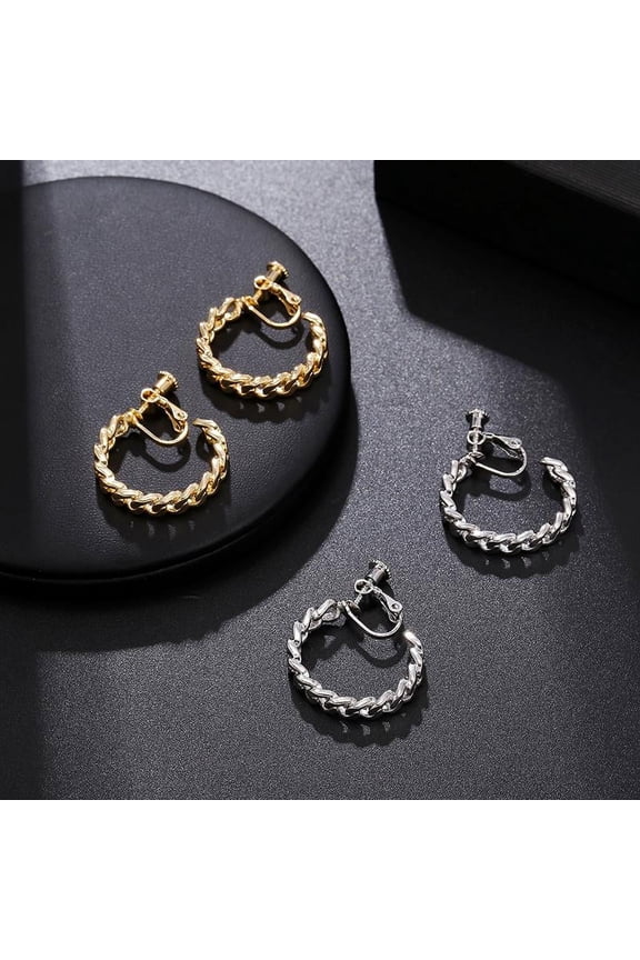 Clip on 1" silver or gold chain link open back hoop earrings