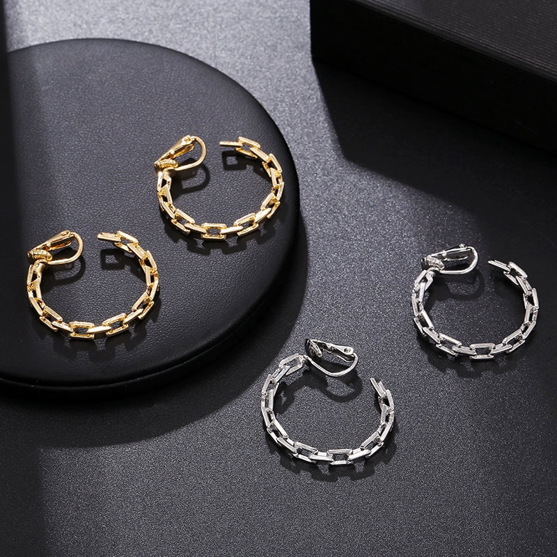 Clip on 1" silver or gold square chain link hoop earrings - Walmart.com