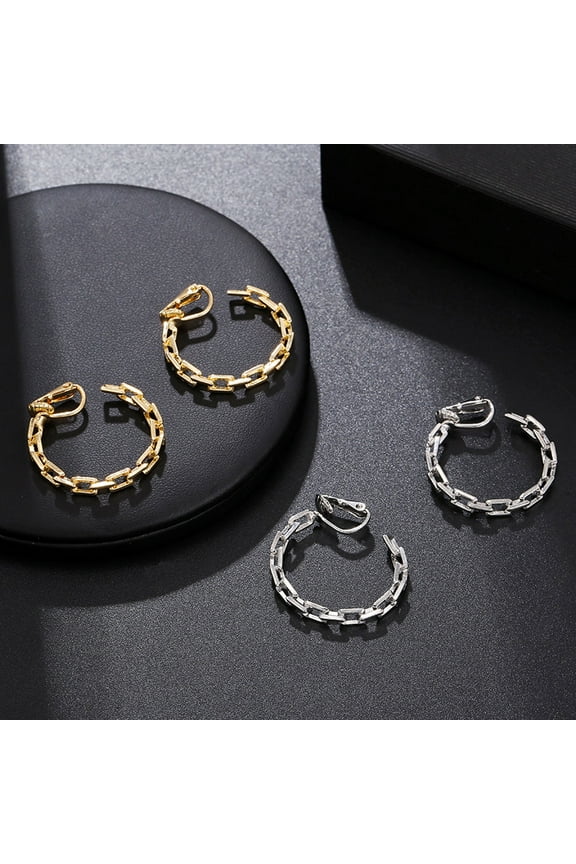 Clip on 1" silver or gold square chain link hoop earrings