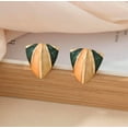 thumbnail image 1 of Clip on 1" small gold, green, orange, beige pointed triangle earrings, 1 of 4