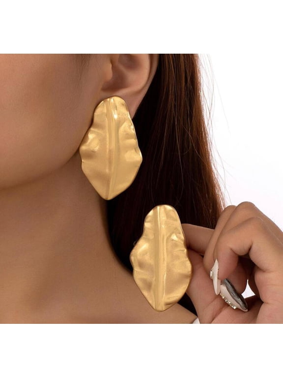 Clip on 2 1/4" matte gold odd shaped pinched center earrings