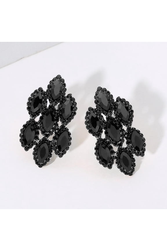 Clip on 2 1/4" silver and black pointed edge stone earrings