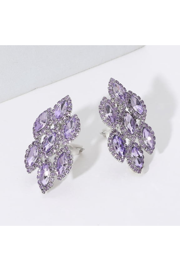 Clip on 2 1/4" silver and purple pointed edge stone earrings
