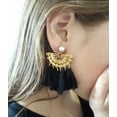 thumbnail image 1 of Clip on 2 3/4" gold fan tassel earrings in a variety of colors and top pearl, 1 of 10