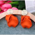 thumbnail image 1 of Clip on 2 3/4" long gold large orange dangle petal earrings, 1 of 4
