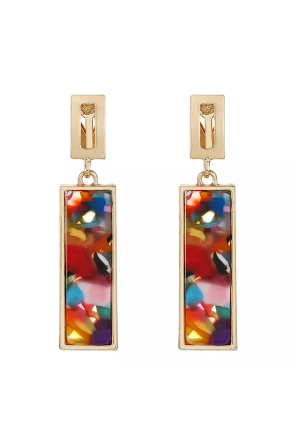 Clip on 2" gold multi colored stone long dangle earrings