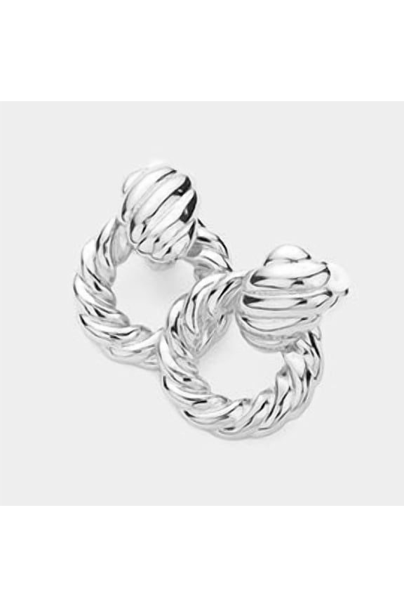 Clip on 2" silver indented dangle doorknob style earrings