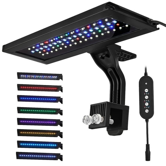 VNEKVA LED Aquarium Light for Fish Tanks, Full Spectrum, 8 Colors with Timer, Clip-On Light Fits Glass up to 0.75in Thick