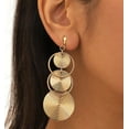 thumbnail image 1 of Clip on 3 1/4" long gold textured circle and hoop dangle earrings, 1 of 4