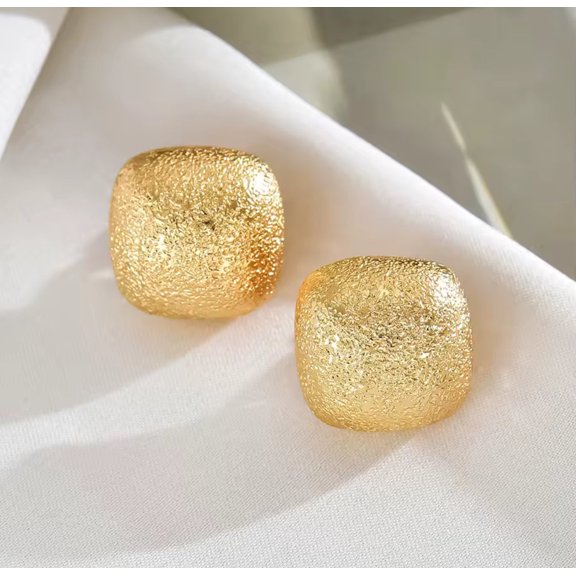 Clip on 3/4" small gold textured square scoop style earrings