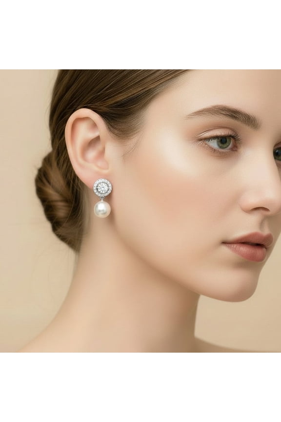 Clip on 3/4" small silver and clear stone earrings with white pearl