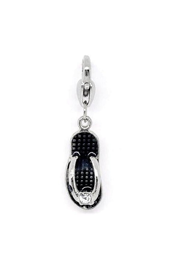 Clip on Black Flip Flop Shoe Pendant for European Jewelry w/ Lobster Clasp
