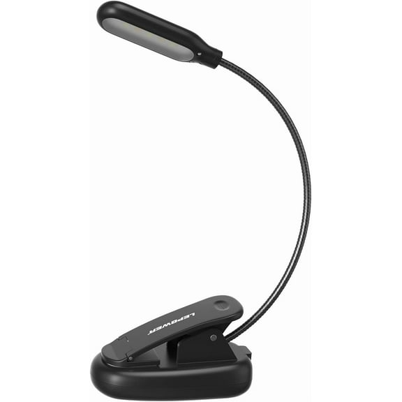 Clip-on Book Light with 5 LED Eye Care, 3 Color Changeable, Portable Reading Lamp, Battery & USB Operated, Bed Light for Kids, Bookworms, Students (Black)