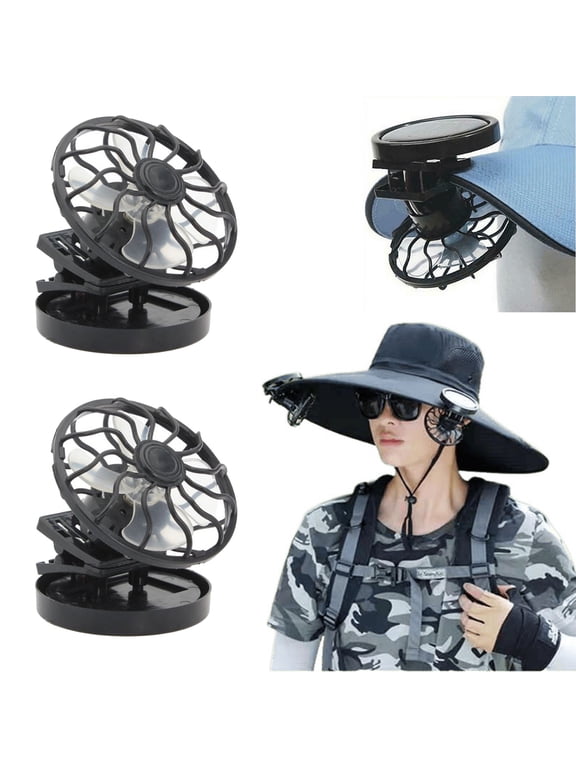 Clip-on Cap Mini Solar Fan,Portable Handsfree Cooling Fan,Solar Powered,Outdoor Hat Accessories,73mm,Black-2PC