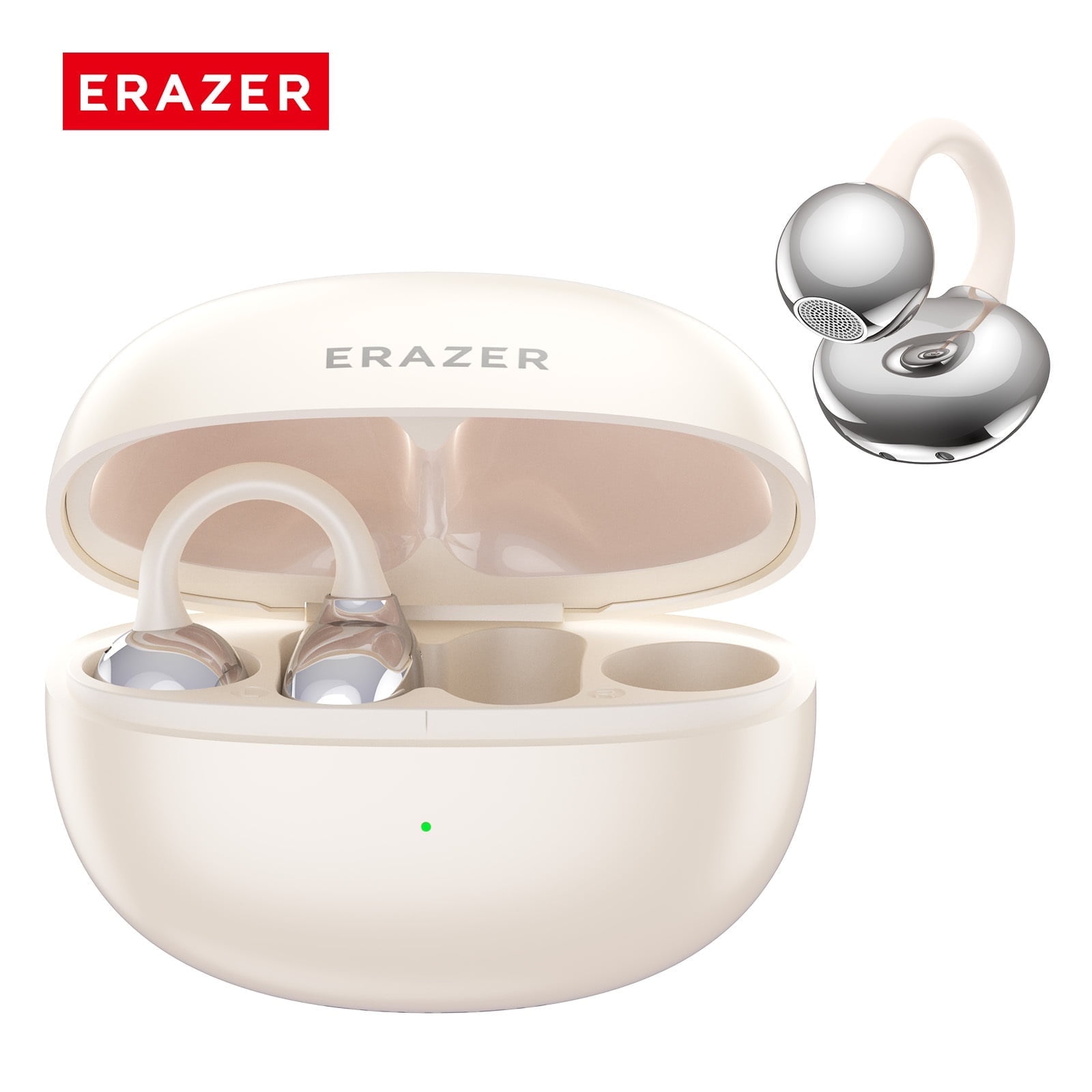 ERAZER XF36 Bluetooth 6.0 Wireless Clip-on Open-Ear Earbuds with AI Translator for 130+ Languages, Noise-Cancelling Headphones, 40H Playtime, IPX5 Waterproof, Off-Beige