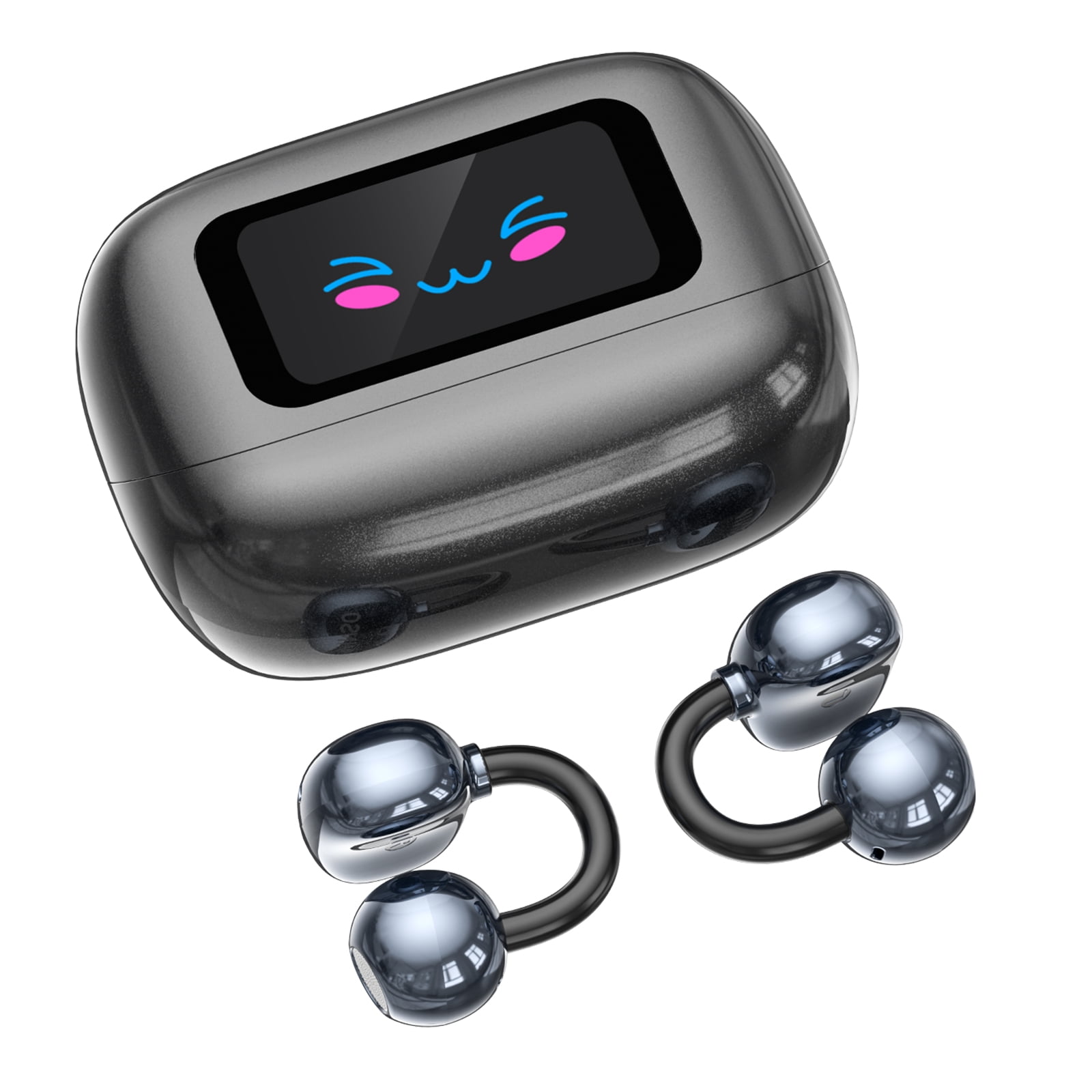 Clip-on Earbuds, Miniso MS199 AI Real-Time Translation Wireless, Open Ear Bluetooth 5.4, 130+ Languages, IPX5 Waterproof for Travel/Gym,With LED Touch Screen,Type-C Fast Charge, Gunmetal
