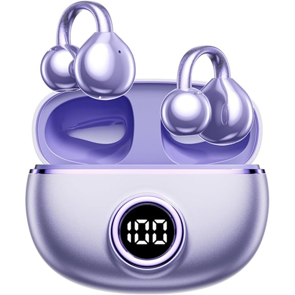 Clip-on Earbuds,Open Ear Earbuds Wireless Bluetooth 5.4, Lightweight Open Ear Headphones with C-Shaped Bridge,Slim Hook,50H Battery,Waterproof,for Glasses Wearers &Sports & Travel (Purple)