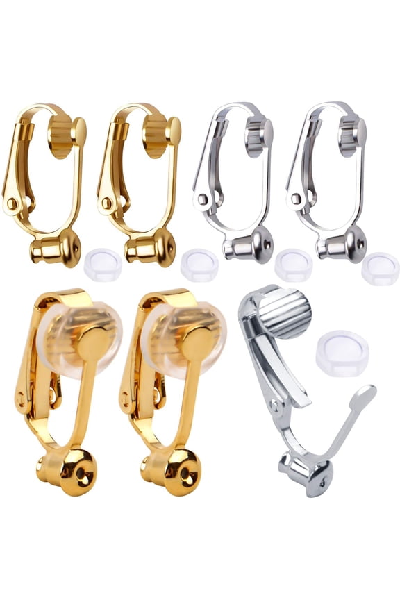 Clip-on Earring Converters, 12 Non Pierced Earring Clips with Post and 12 Silicone Earring Pads