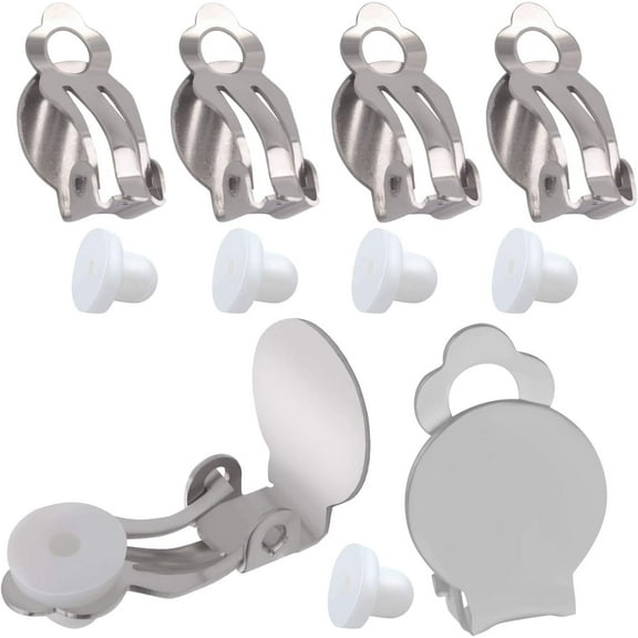 Clip-on Earring Findings, 20pcs (10 Pairs) Round Flat Tray Earring Clips Blank Earring Setting Components with 20pcs Earring Pads for Non-Pierced Ears DIY Earring Making -Silver