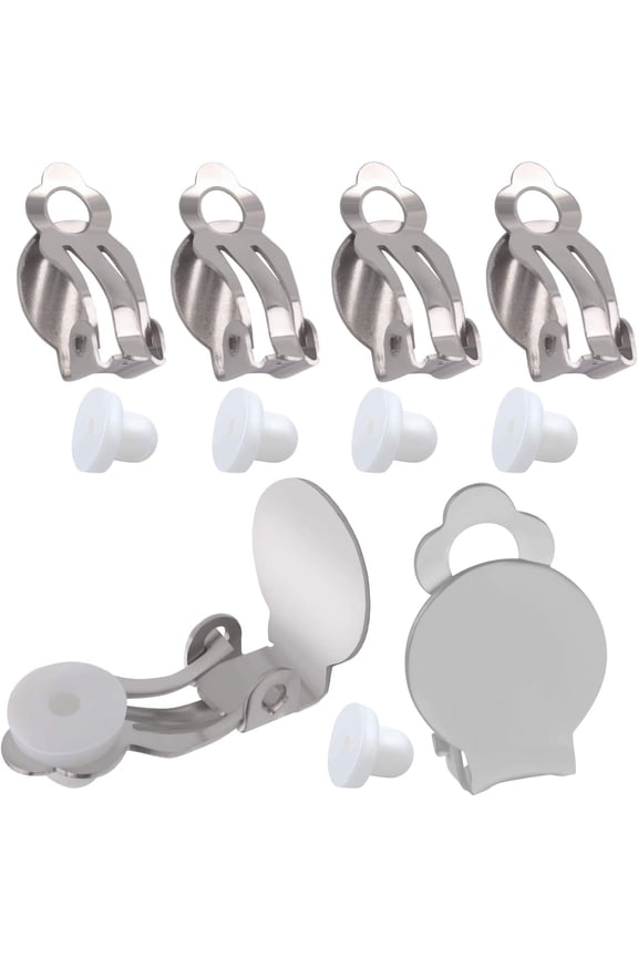 Clip-on Earring Findings, 20pcs (10 Pairs) Round Flat Tray Earring Clips Blank Earring Setting Components with 20pcs Earring Pads for Non-Pierced Ears DIY Earring Making -Silver