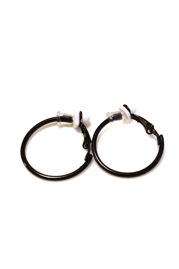 Clip-on Earrings 1 inch Black Hoop Earrings Non Pierced Lightweight