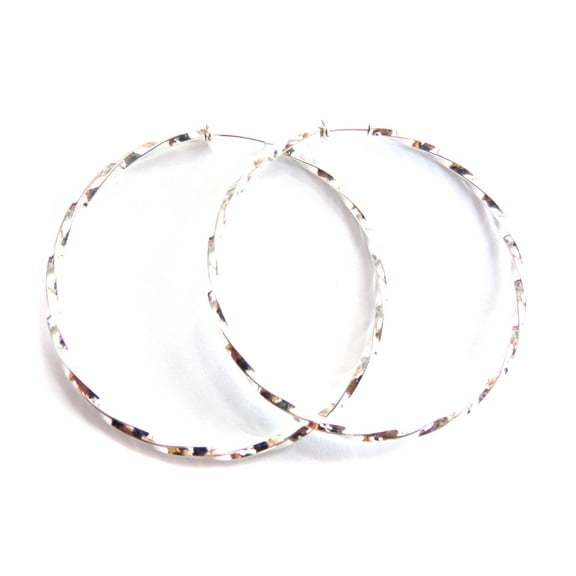 Clip on Earrings 2.25 inch Twisted Silver Hoop Earrings Non Pierced