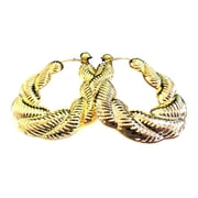 Clip-on Earrings Bamboo Puffed Rope Hoop Earrings Gold Tone Large
