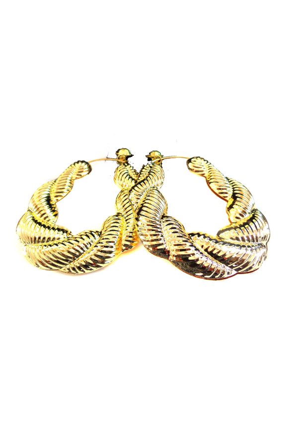 Clip-on Earrings Bamboo Puffed Rope Hoop Earrings Gold Tone Large
