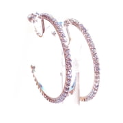 Clip-on Earrings Crystal Hoop Earrings Silver Rhodium Rhinestone Hoops 2 inch Non Pierced