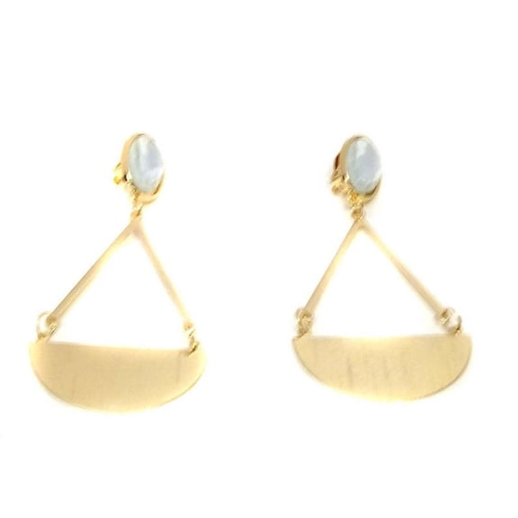 Clip-on Earrings Dangle Gold Tone Earrings 3 inch Long Crescent