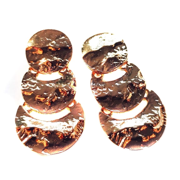 Clip-on Earrings Hammered Triple Layer Earrings Gold Tone 2 inch Long