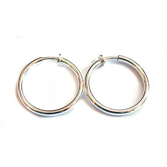 Clip-on Earrings Plated Shiny Silver 1 inch Hoop Earrings