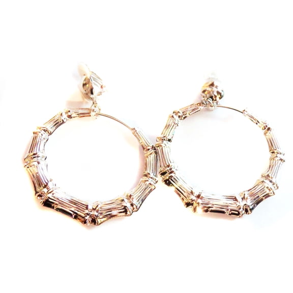 Clip-on Earrings Rose Gold Bamboo Hoop 2 inch Hoop Earrings Non Pierced