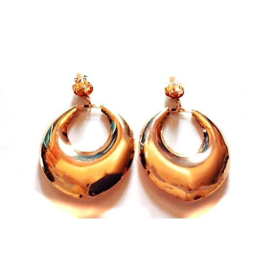 Clip-on Earrings Shiny Mirror Hoop Earrings Puffy 2.5 inch Gold Tone
