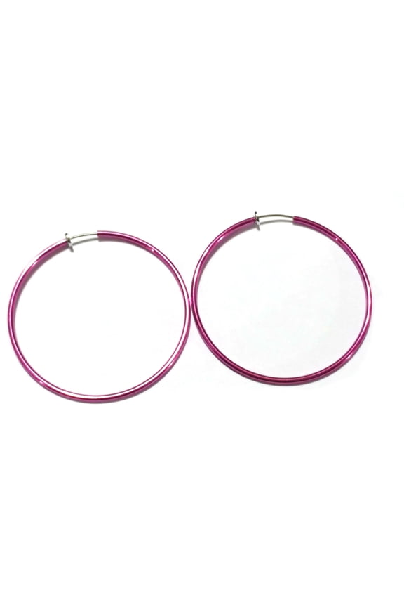 Clip-on Earrings Shiny Pink Hoop Earrings 2.25 inch Hoop Earrings Spring Clip