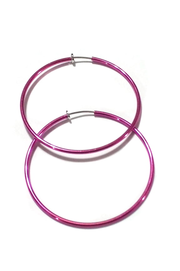 Clip-on Earrings Shiny Pink Hoop Earrings 2 inch Hoop Earrings Spring Clip
