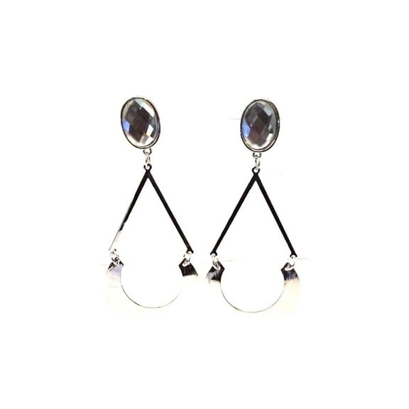 Clip-on Earrings Silver Tone Earrings 3 inch Long Crescent Dangle