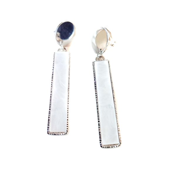 Clip-on Earrings Silver Tone Textured Dangle Bar Earrings 2.75 inch L
