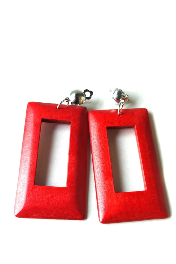 Clip-on Earrings Square Earrings Red Non Pierced