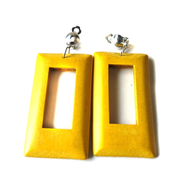 Clip-on Earrings Square Earrings Yellow Non Pierced