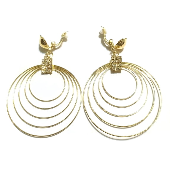 Clip-on Earrings Thin Multi Hoop Gold Tone Earrings 2.5 inch